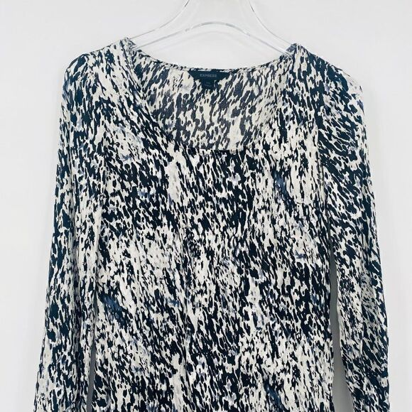 Express Size XS Black & White Long Sleeve Abstract Print Silk Mini Shift Dress - Picture 2 of 6